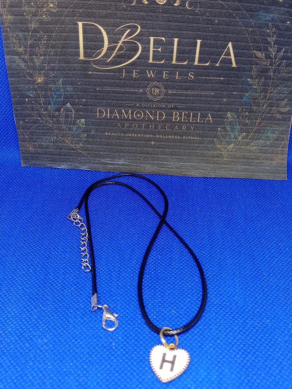 Black Cord Necklace with Gold Heart H Pendant